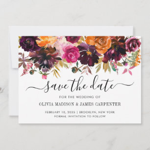 Save The Date Rustique rose Terracotta Bourgogne Rouge Floral Ma
