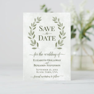 Save The Date Rustique Sage Green Laurel Feuilles Mariage élégan