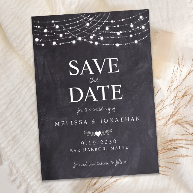 Save The Date Rustique String Lights Slate Chalkboard Mariage En (Créateur téléchargé)