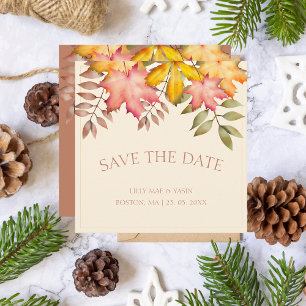 Save The Date Rustique Terracotta Automne Feuilles Mariage