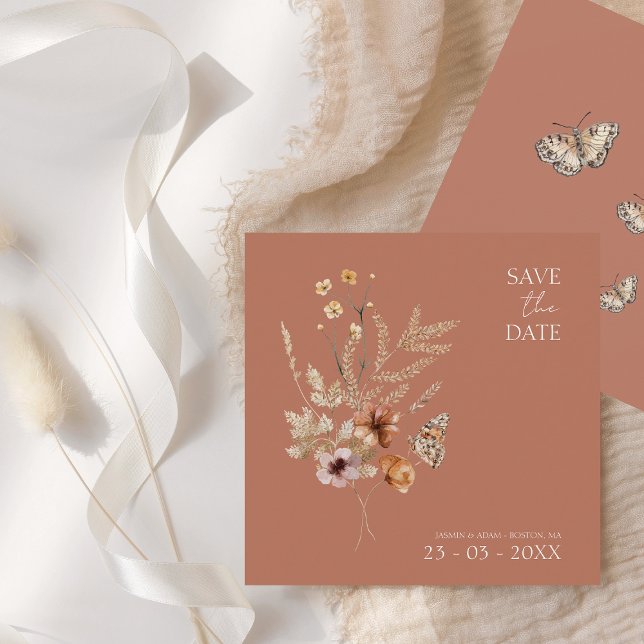 Save The Date Rustique Terracotta Automne Fleur sauvage Mariage (Créateur téléchargé)