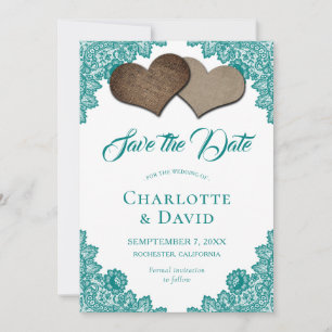 Save The Date Rustique Turquoise Burlap Dentelle Mariage Enregis