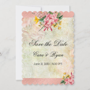 Save The Date Rustique Vintage Campagne Fleur Rose Élégant