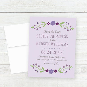 Save The Date Rustique violet et vert Mariage floral