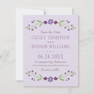Save The Date Rustique violet et vert Mariage floral