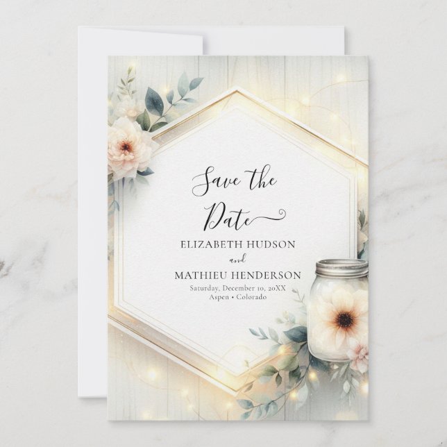 Save The Date Rustique Whimsical Mason Jar Mariage (Devant)