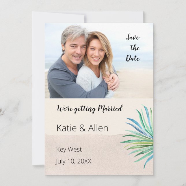 Save The Date Sable Brush Stroke Beige Photo Enregistrer la date (Devant)