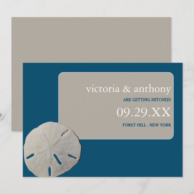 Save The Date Sable dollar Ocean Blue Beach Wedding Enregistrer  (Devant / Derrière)