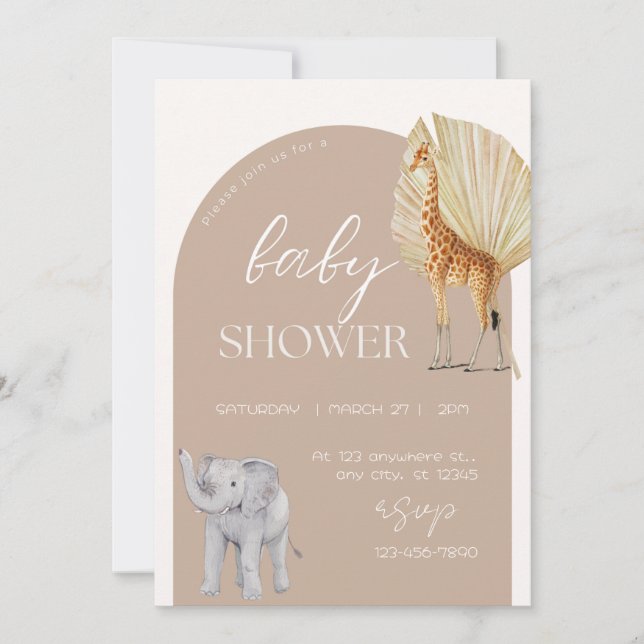 Save The Date Safari esthétique Animaux Baby shower aquarelle (Devant)