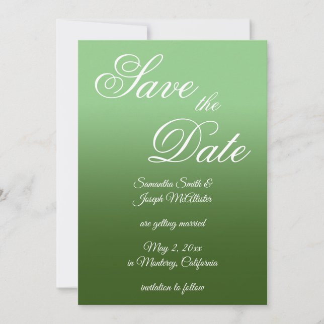 Save The Date Sage et Forest Green Ombre Écriture Fantaisie (Devant)