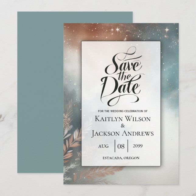 Save The Date Sage et Terracotta Stardust Mariage Ciel (Devant / Derrière)