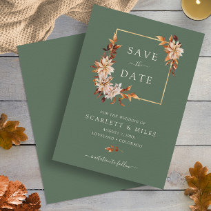 Save The Date Sage Fall Aquarelle Floral Gold Frame Mariage