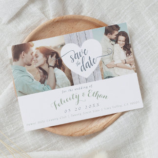 Save The Date Sage Floral Bois Photo Mariage Enregistrer La Cart