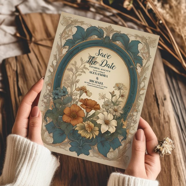 Save The Date Sage Green Art Nouveau Alphonse Mucha Mariage (Créateur téléchargé)