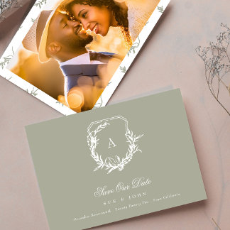 Save The Date Sage Green Blanc vintage monographie