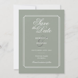 Save The Date Sage Green Chic Élégant Script Art Déco Mariage