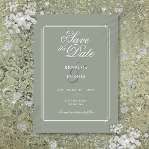 Save The Date Sage Green Chic Élégant Script Art Déco Mariage