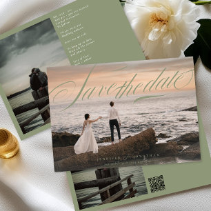 Save The Date Sage Green Classic Elegant QR Code Mariage photo