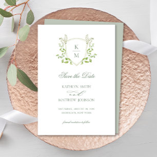 Save The Date Sage Green Crest Monogramme Mariage vert moderne