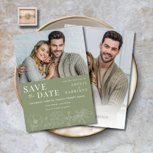 Save The Date Sage Green Elegant Floral Deux Mariage photo