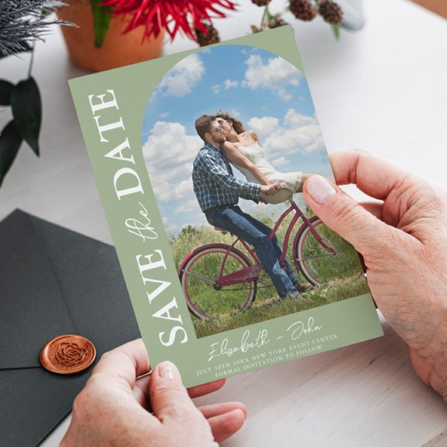 Save The Date Sage Green Elegant Photo Wedding Enregistrer La Da (Créateur téléchargé)