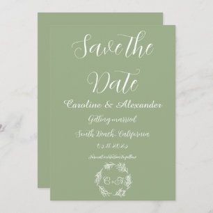 Save The Date Sage Green Élégant Simple Floral Formal Mariage