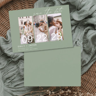 Save The Date Sage Green Enregistrer la date 3 Photo Elegant