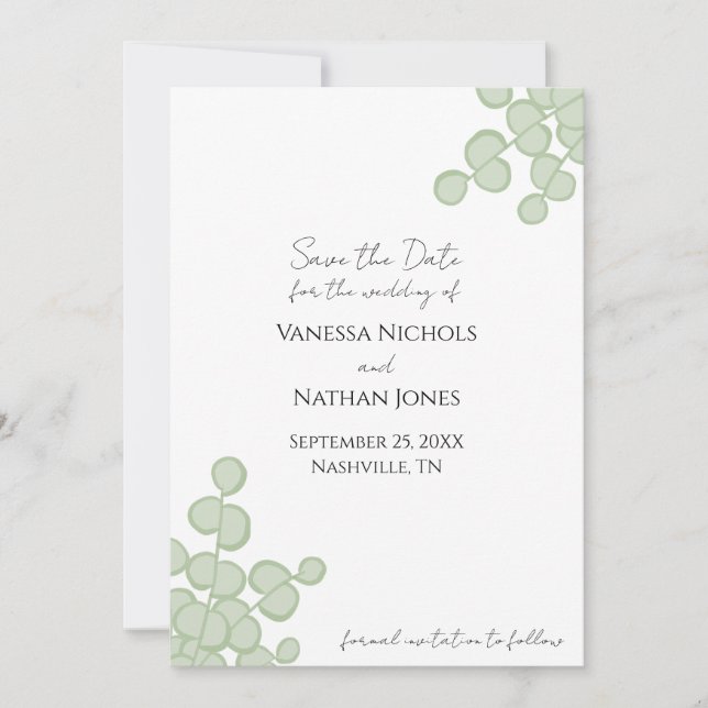 Save The Date Sage Green Eucalyptus Enregistrer La Date Invitati (Devant)