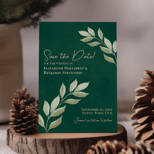 Save The Date Sage Green Feuilles sur Emerald Elegant Wedding