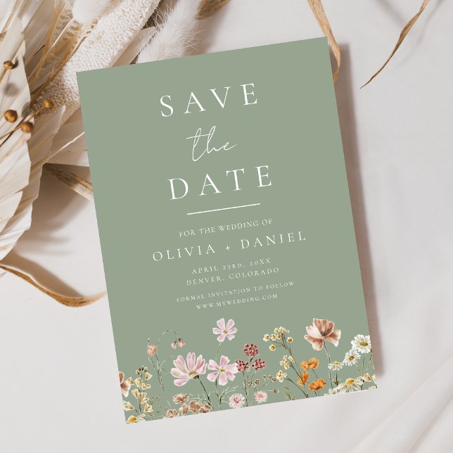 Save The Date Sage Green Fleurs sauvages Boho Enregistrer la dat (Créateur téléchargé)