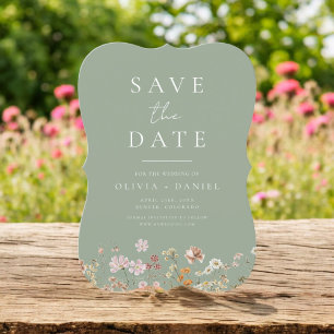 Save The Date Sage Green Fleurs sauvages Boho Enregistrer la dat