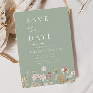 Save The Date Sage Green Fleurs sauvages Boho Enregistrer la dat