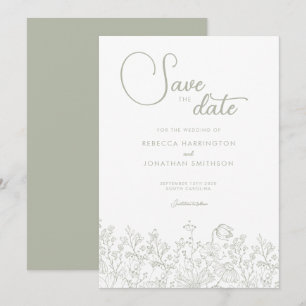 Save The Date Sage Green Floral Élégant Mariage Enregistrer La D