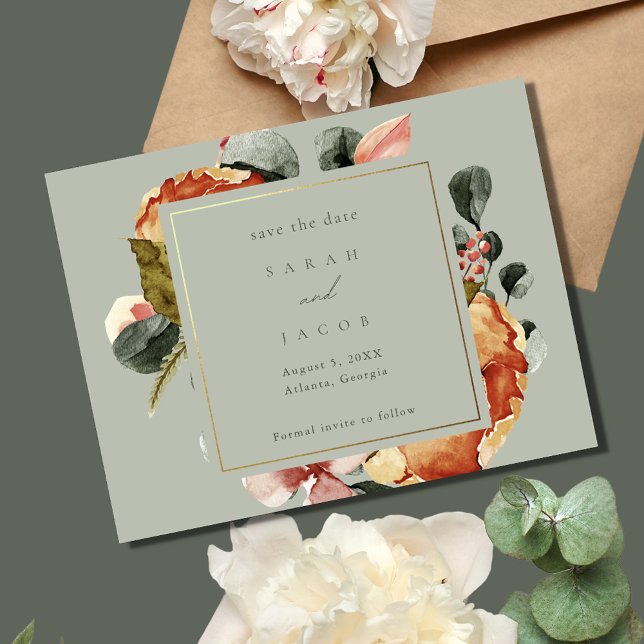 Save The Date Sage Green Floral Garden Mariage (Sage Green Floral Garden Wedding Save The Date)