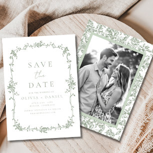 Save The Date Sage Green Français Victorian Floral Mariage Photo