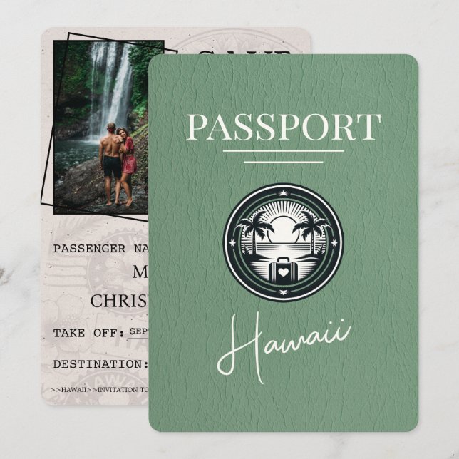 Save The Date Sage Green Hawaii Passeport Enregistrer La Date (Devant / Derrière)