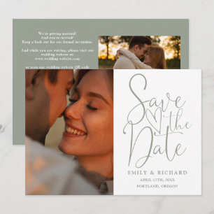 Save The Date Sage Green Mariage 2 Photo QR Code Élégant Script