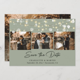 Save The Date Sage Green Mariage 4 Photo Collage Enregistrer La 