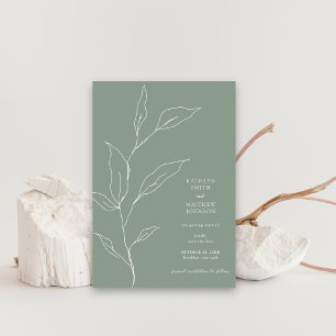 Save The Date Sage Green Minimaliste Olive Leaf Branche verte