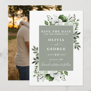 Save The Date Sage Green Moderne Aquarelle Florale Mariage Photo