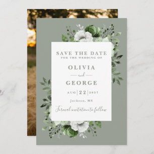 Save The Date Sage Green Moderne Aquarelle Florale Mariage Photo
