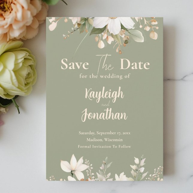 Save The Date Sage Green Moderne Aquarelle Mariage Floral (Créateur téléchargé)