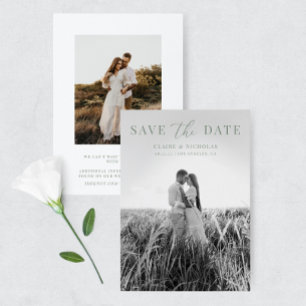 Save The Date Sage Green Moderne Élégant Mariage Photo