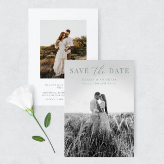 Save The Date Sage Green Moderne Élégant Mariage Photo