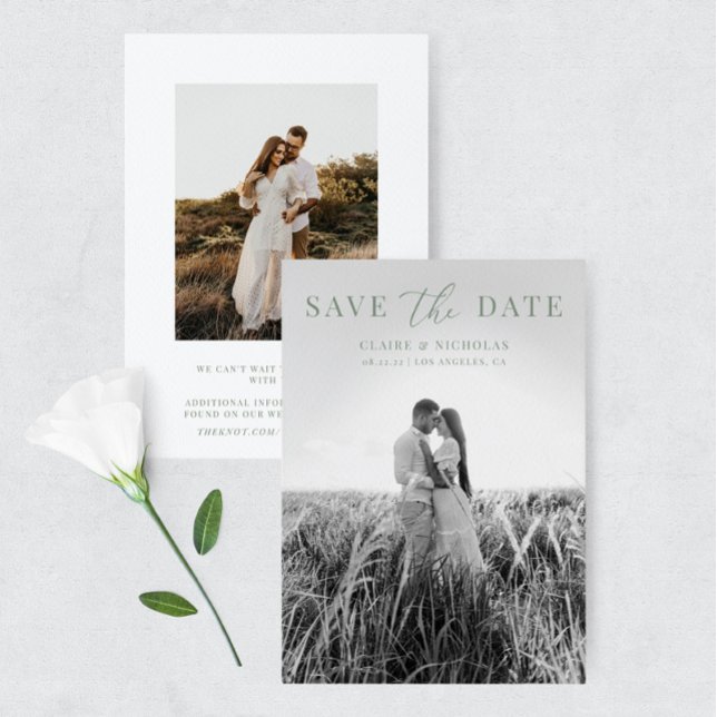 Save The Date Sage Green Moderne Élégant Mariage Photo (Créateur téléchargé)