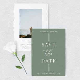 Save The Date Sage Green Moderne Mariage élégant Gras Texte&Phot
