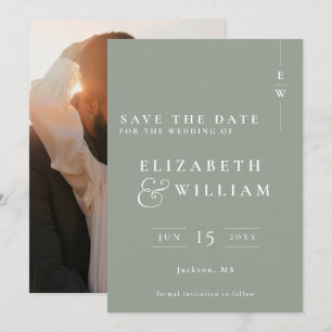Save The Date Sage Green Moderne Monogramme Mariage photo