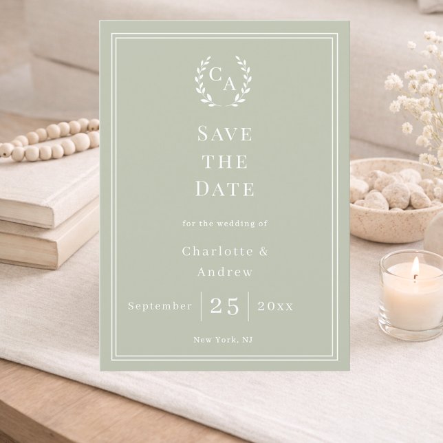 Save The Date Sage green monogram wreath wedding (Créateur téléchargé)