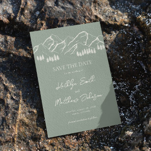 Save The Date Sage Green Mountain Pine Tree Mariage extérieur