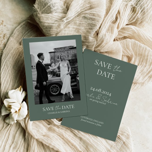 Save The Date Sage Green Photo Wedding Enregistrer la date Invit (Créateur téléchargé)